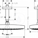 Horn sprcha 300 2jet s pvodem od stropu 100 mm, EcoSmart, bl/chrom