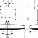 Horn sprcha 300 2jet s pvodem od stropu 100 mm, EcoSmart, chrom