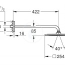 Hlavov sprcha F-SERIES 10", 254x254 mm, sprchov rameno 422 mm, chrom