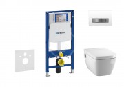 Set předstěnové instalace, sprchovací toalety a sedátka Tece, tlačítka Sigma50, Rimless, SoftClose, alpská bílá