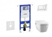 Set předstěnové instalace, sprchovací toalety a sedátka Tece, tlačítka Sigma30, Rimless, SoftClose, bílá/chrom