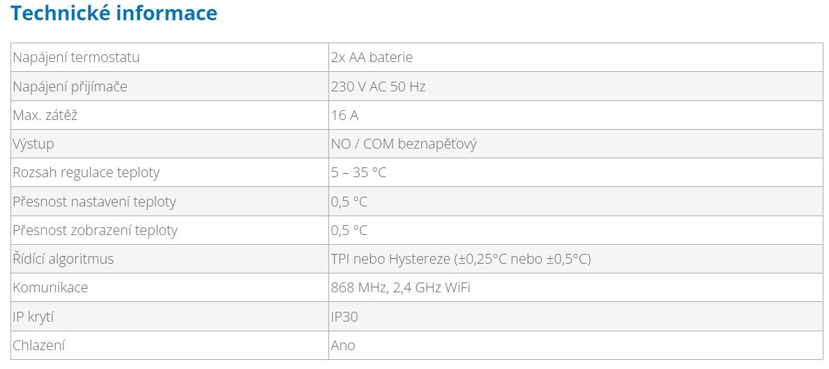 ThermoControl TC910RF WIFI - technick informace